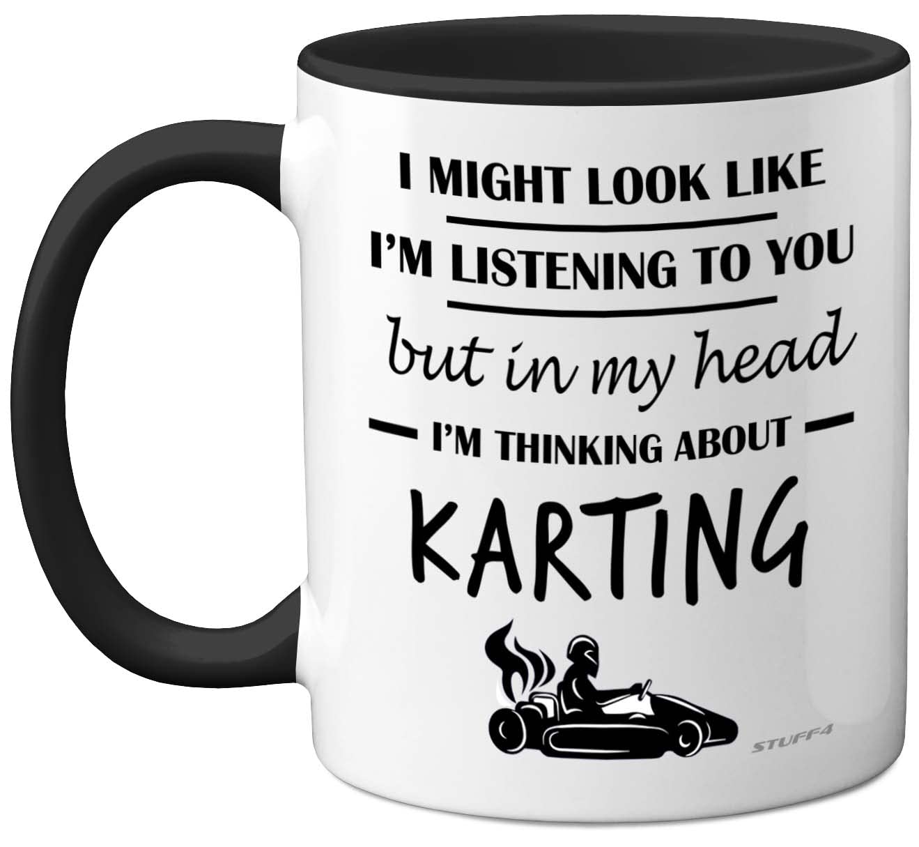Stuff4 Karting Gifts - in My Head I'm Thinking About Karting - Funny Gifts Men Women, Go Kart Motorsport Mug, Racing 11oz Ceramic Black Handle Premium Mugs Novelty Cup