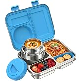 Eoika Stainless Steel Bento Lunch Box with 8oz Insulated Food Jar, 3 Compartment Metal Bento Lunch Container for Kids &amp; Adults with Silicone Container and Food Thermo for Work &amp; School, BPA-Free(Blue)