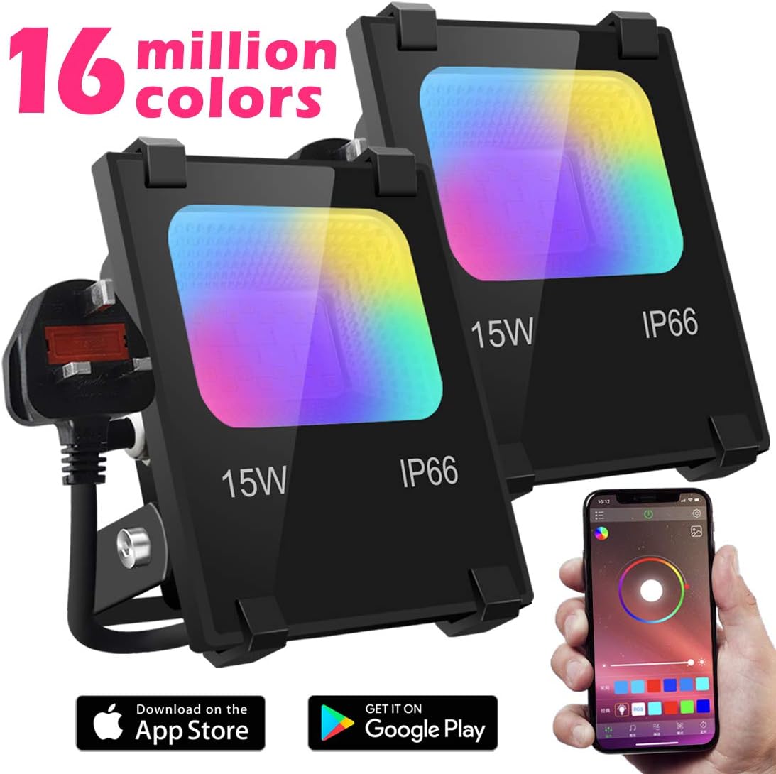Mobri LED Flood Lights Outdoor, 15W Bluetooth Smart Floodlight APP