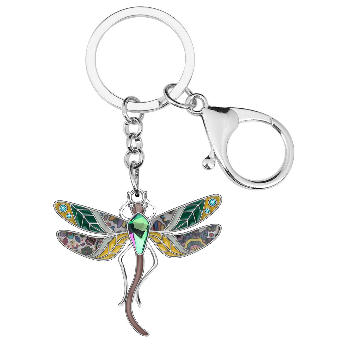 BONSNY Enamel Alloy Rhinestone Floral Dragonfly Keychains Key Car Purse Bags Charms Nature Design (Brown)