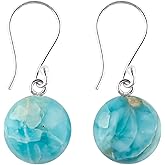 DEVMUKTI Natural Sky Blue Larimar Gemstone 925 Sterling Silver Dangle Earrings, Real Crystal Cabochon, Handmade Jewelry, Birthstone Jewelry, Women Gift