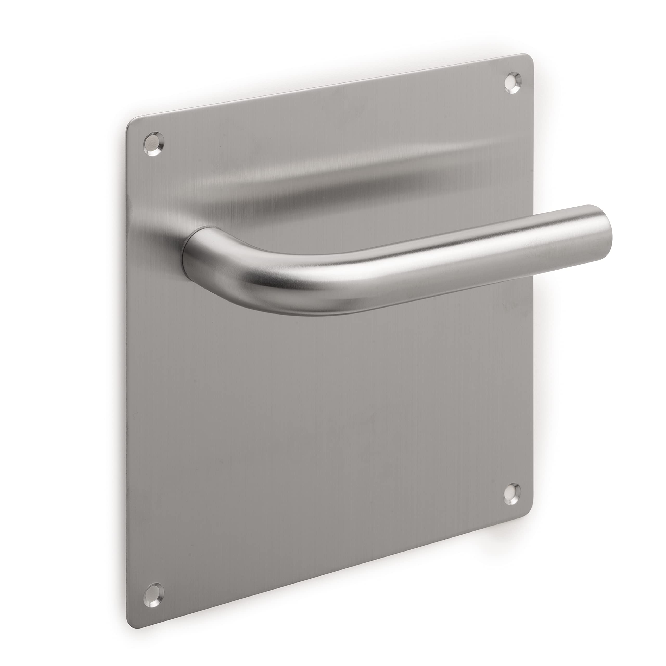 Emuca - Internal Door Handles with 17x17cm (6,7-6,7 inch) Plate, L Shaped, Stainless Steel, Satin Nickel. — image 1
