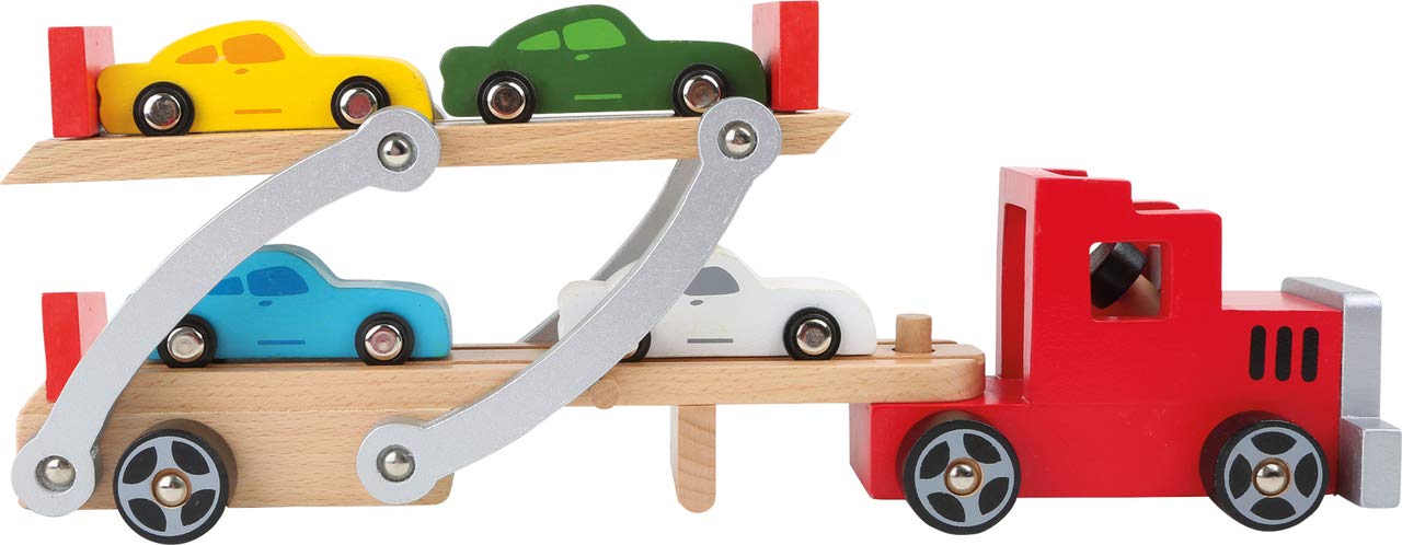 small foot 4222 Wooden car transporter, with movable loading ramp, detachable trailer and 4 cars โ image 1