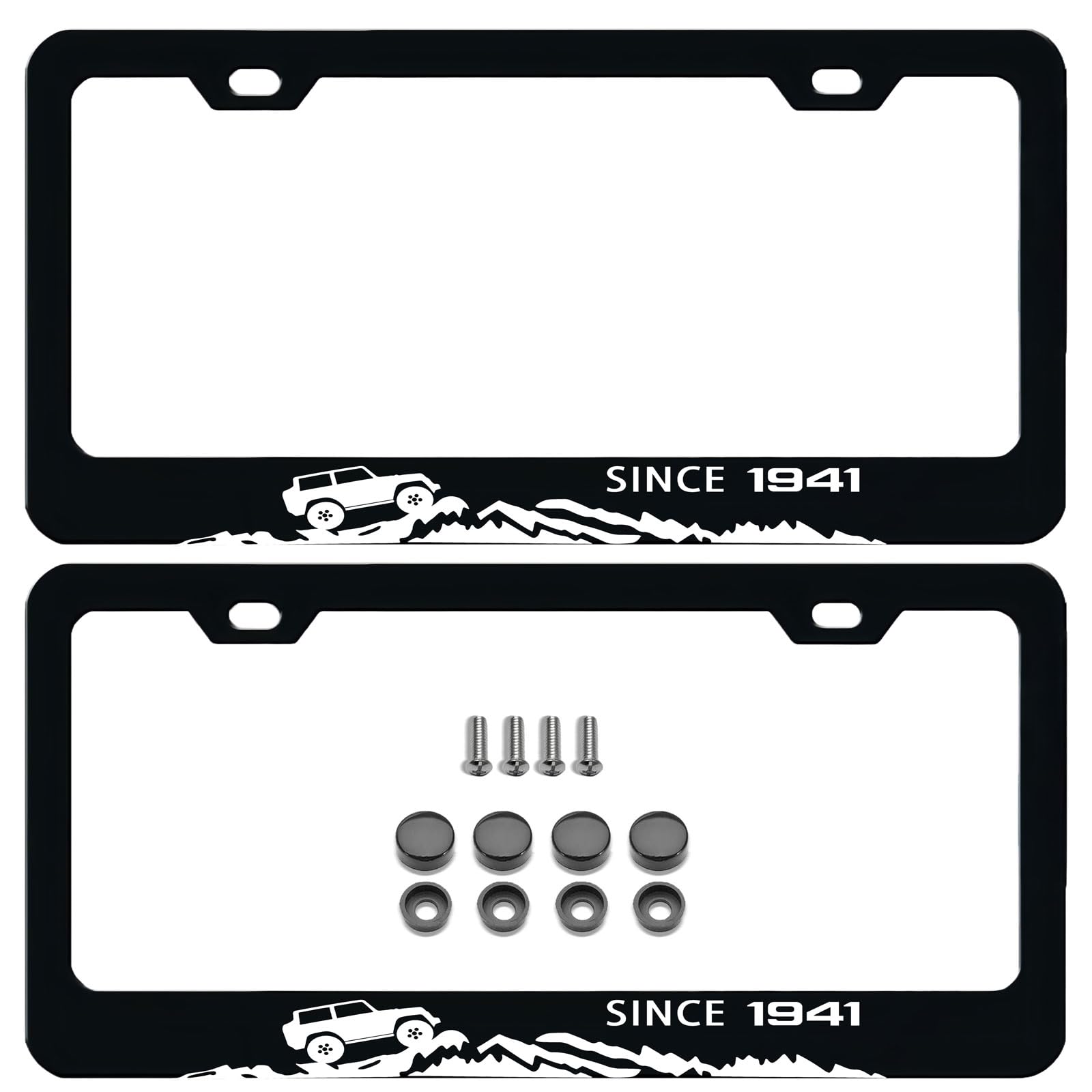 Photo 1 of 2 PCS License Plate Frame Compatible with Jeep Wrangler Gladiator Grand Cherokee License Plate Bracket Black Metal License Plate Holder (White-1)