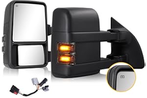 SANOOER Towing Mirrors for 1999-2016 Ford F250 F350 F450 F550 Super Duty, 2000-2005 Ford Excursion with Power Glass Heated Function Turn Signal Light Running Light Pair Set with Adapter (Smoke lens)