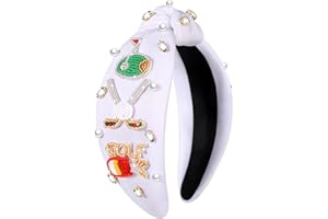 GLBCC Golf Headband Rhinestone Crystal Jeweled Knotted Headband Golf Beaded Embellished Wide Knot Head Band Game Day Sport Ha