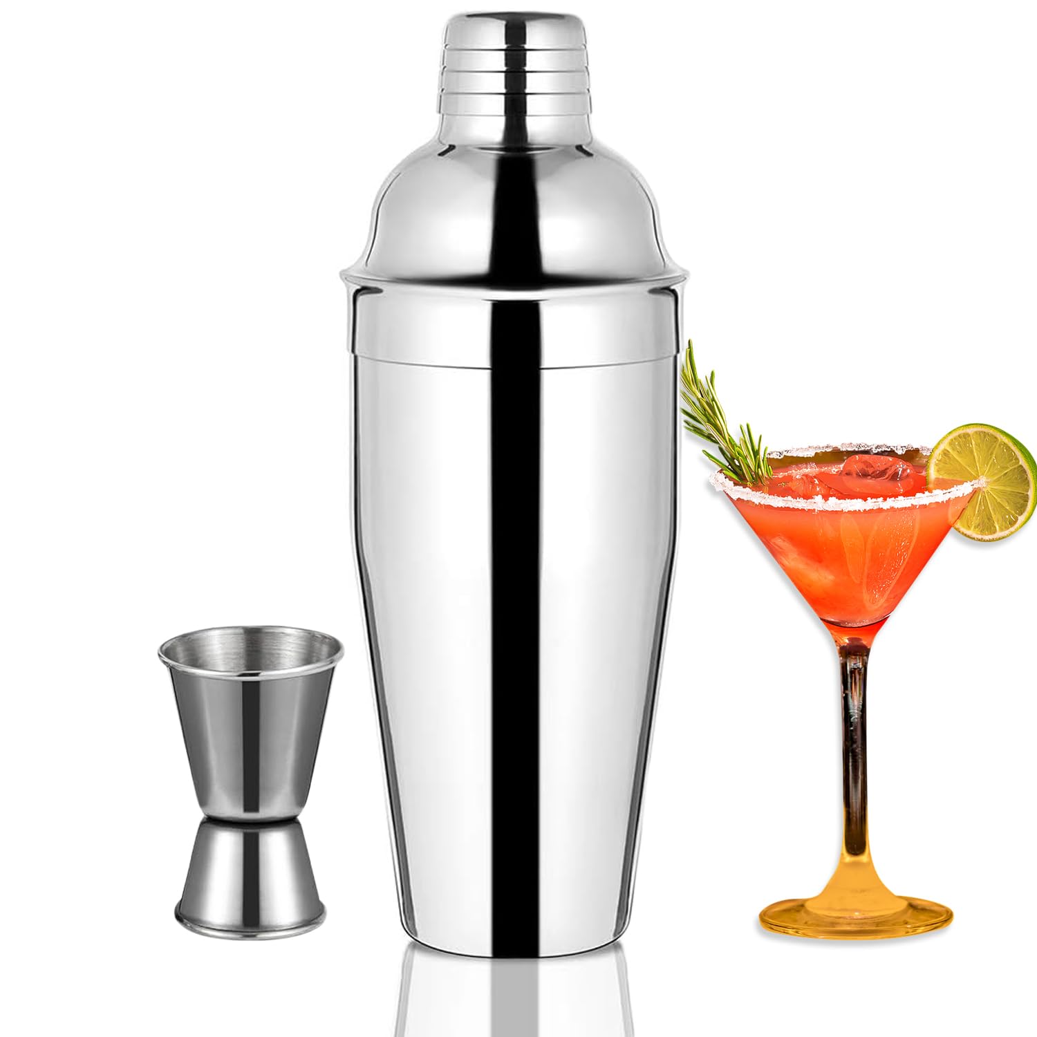 Cocktail Shaker, Cocktail Maker Set, 750 ml Cocktail Shaker Strainer Bartender Mixer Tool Home Liquor Cobbler Shakers with Stainless Steel Jigger for Martini Drink Cocktail Making Kit