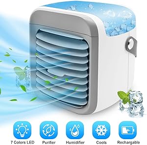 Portable Air Conditioner Fan | ALLYAG Evaporative Air Cooler with Humidifier & Filtration Function | Personal Small Air Conditioner Desk Fan with 7 Color Night Light Waterbox for Home Office Bedroom