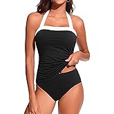 Womens Two Piece Tankini Swimsuit Tummy Control Bathing Suits Slim Halter Swimwear with High Waisted Bottom