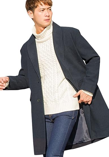 Amazon キャバリア Cavaria メンズ ショールカラー コート アウター 上着 チェスター ロング丈 無地 秋 冬 46 L Navy ネイビー コート ジャケット 通販