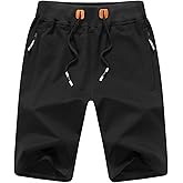 JustSun Mens Shorts Casual Sports with Elastic Waist Zipper Pockets