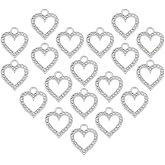 SUPERFINDINGS 60Pcs Rhinestone Heart Charm Gold Silver Love Charm Alloy Shiny Love Dangle Pendants Diamond Charms Hollow Heart Charms for DIY Crafts Jewelry Making Valentine's Day