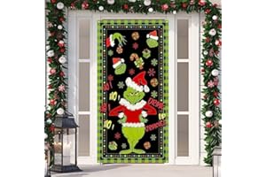 FARMNALL Green Christmas Decorations Door Cover Merry Christmas Door Cover 6 X 3ft Black Buffalo Grid Flag Photography Banner Christmas Xmas Winter Holiday Home Kitchen