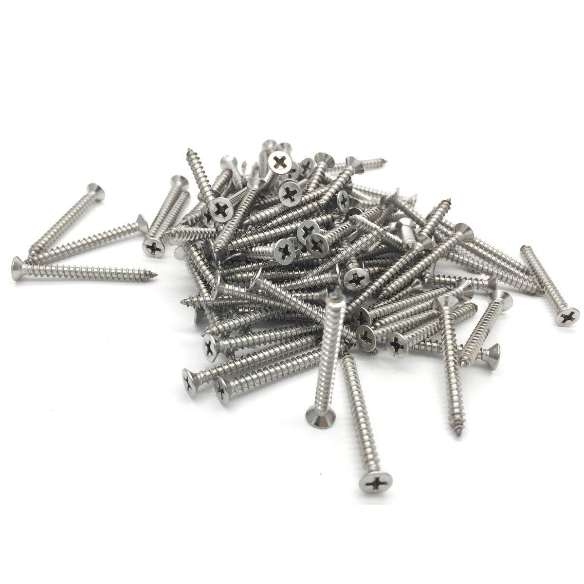 ZLYY 100pcs M4x40mm Stainless Flat Head Phillips Self-Tapping Wood Screw 18-8 (304) Stainless Steel Screw โ image 1