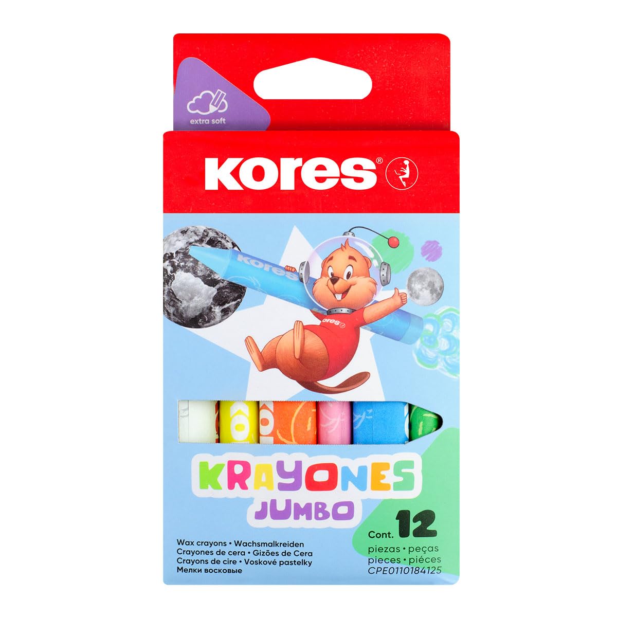 Kores Jumbo Triangular Wax Krayones for Children and Toddlers – ergonomic grip, clean colouring – 12 assorted colours in box