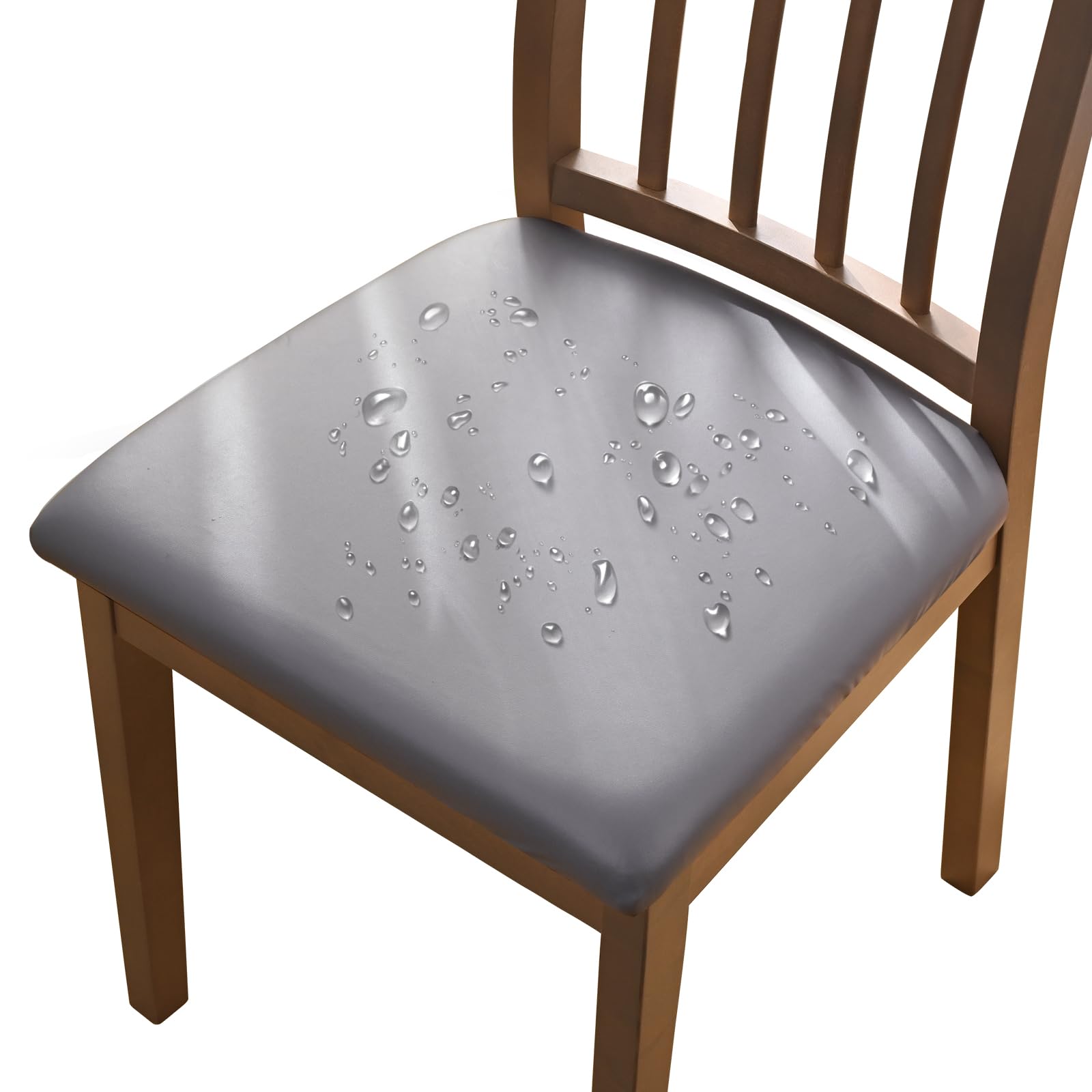 Alishomtll Leather Dining Chair Covers Set of 4/6 PU Chair Seat Slipcovers Waterproof Chair Covers Removable Seat Covers with Fixing Buckle for Dining Room Kitchen Garden Office (Grey, 6pcs)