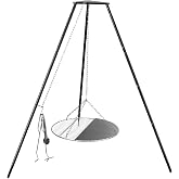KIKIBRO Tripod Cooker Campfire, Grill Grate with Adjustable Height for Cooking Over Fire &amp; Collapsible Legs for Easy Storage