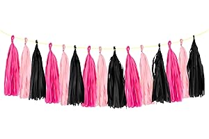 ZOOYOO Tassel Garland Tissue Paper Tassel Banner Table Decor, DIY Kits for Wedding,Halloween Party Decorations,Pack of 15 (Hot Pink Black)