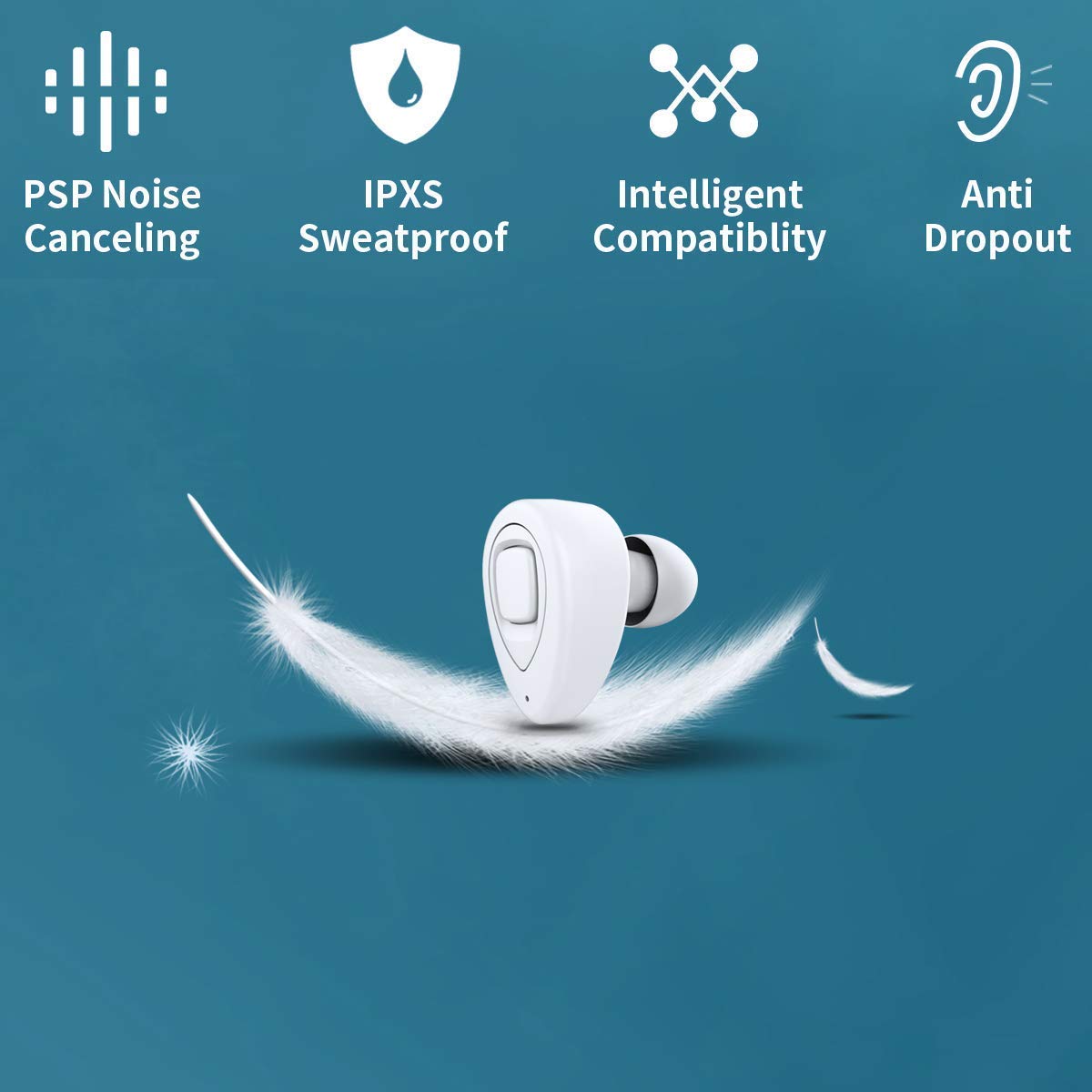 XIAOWU Cuffie Bluetooth senza fili – Mini Auricolari wireless bluetooth Effetto Stereo con Microfono Incorporato e Base di Ricarica per iPhone 8, 7 Plus, Samsung, iPad, Dispositivi Android … (DE-K5S-WHITE)