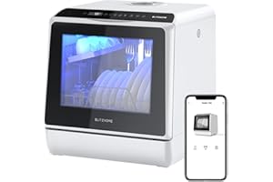 BLITZHOME Portable Dishwasher Countertop, WIFI Smart Dishwasher, Compact Mini Dishwashers with 5L Built-in Water Tank, 6 Programs, 360° Dual Spray, High-Temp& Air-Dry Function, Fruit Cleaning