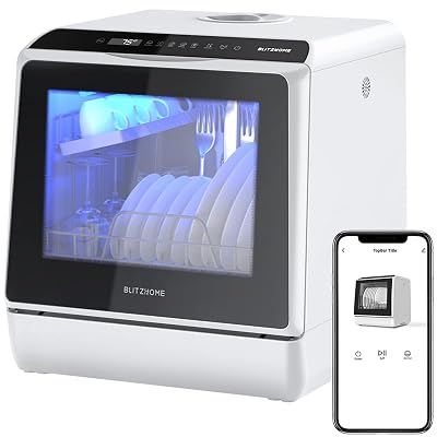 Portable Dishwasher Countertop, WIFI Smart Dishwasher, Compact Mini Dishwashers with 5L Built-in Water Tank, 6 Programs, 360° Dual Spray, High-Temp& Air-Dry Function, Fruit Cleaning
