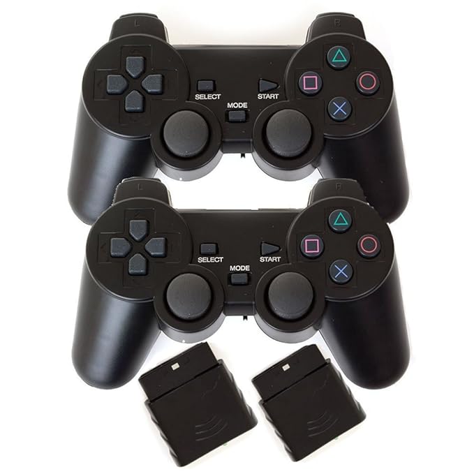 Gaming-Controller für PS2 Gamepad (2,4 GHz, kabellos, 2 Packungen) Schwarz/Schwarz