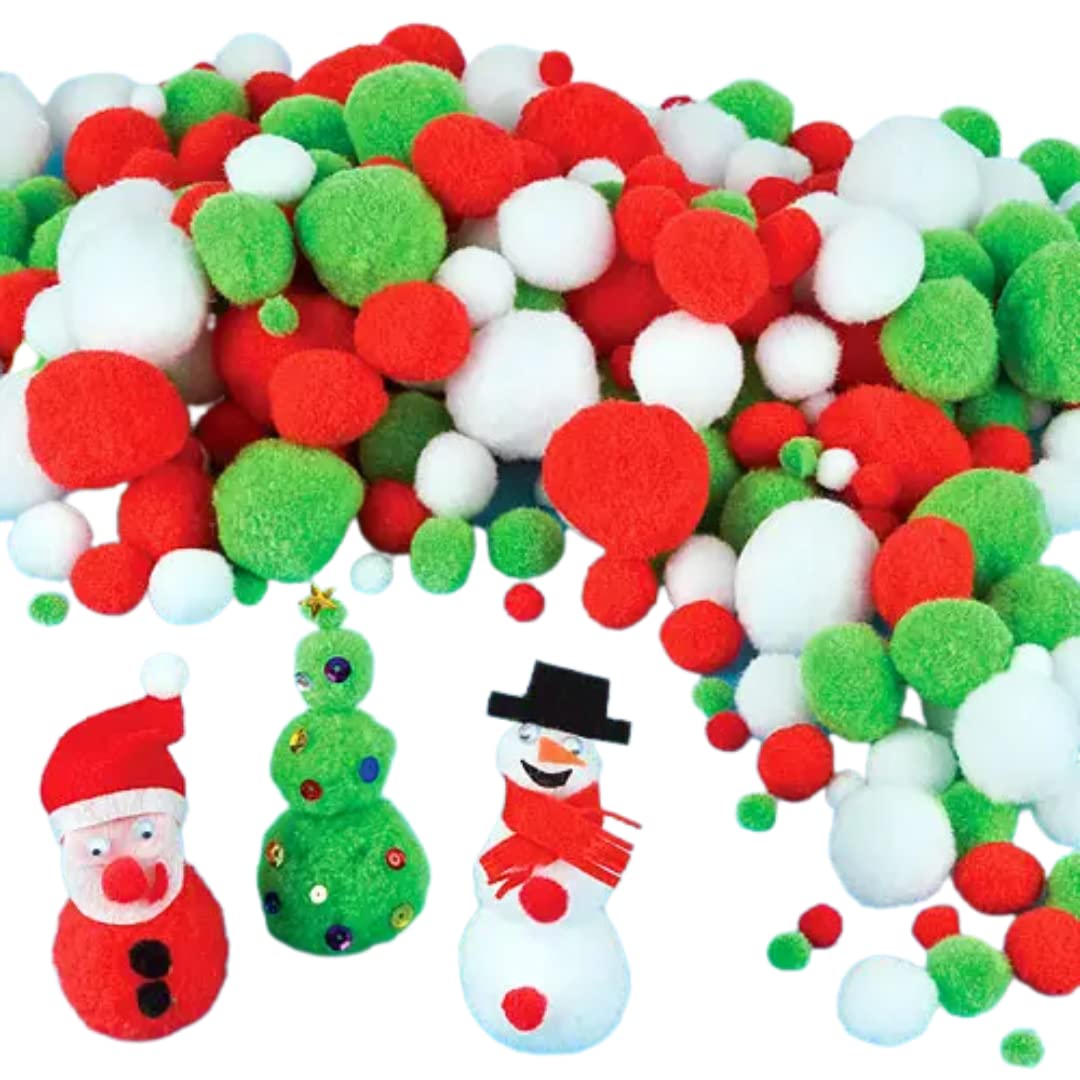 Baker Ross EX6682 Christmas Pom Poms Value Pack — Ideal for Kids' Arts and Crafts, Gifts, Keepsakes and More (Pack of 210)
