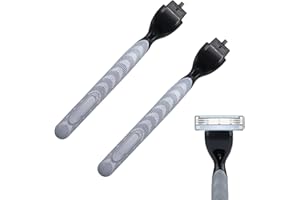 IIUIKOO Compatible with Gillette Mach 3 Handle, Non-Slip Ergonomic Razor Handle for Men, Compatible with Mach3 Turbo & Systems 2 Pack Black(Not Includes Refill Heads)