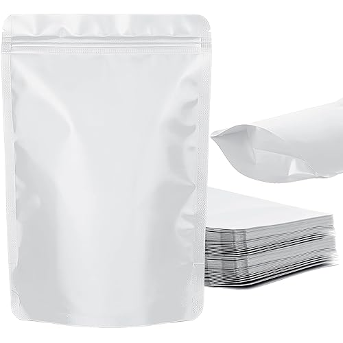 100 Pack Resealable Stand Up Bags,Smell Proof Pouch Sealable Foil Pouch Bags for Packaging（White,3.5" x 5.1"）
