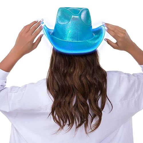 HSCTEK Light Up Hat, Blue, Holographic Space Cowboy Hat, LED, Unisex-Adults