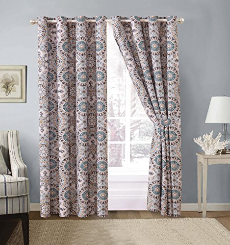 GrandLinen 2-Piece Fine printed Oversize (66" X 95") Quilt Set Reversible Bedspread Coverlet TWIN/TWIN XL SIZE Bed Cover (Grey, Teal Blue, Medallion)