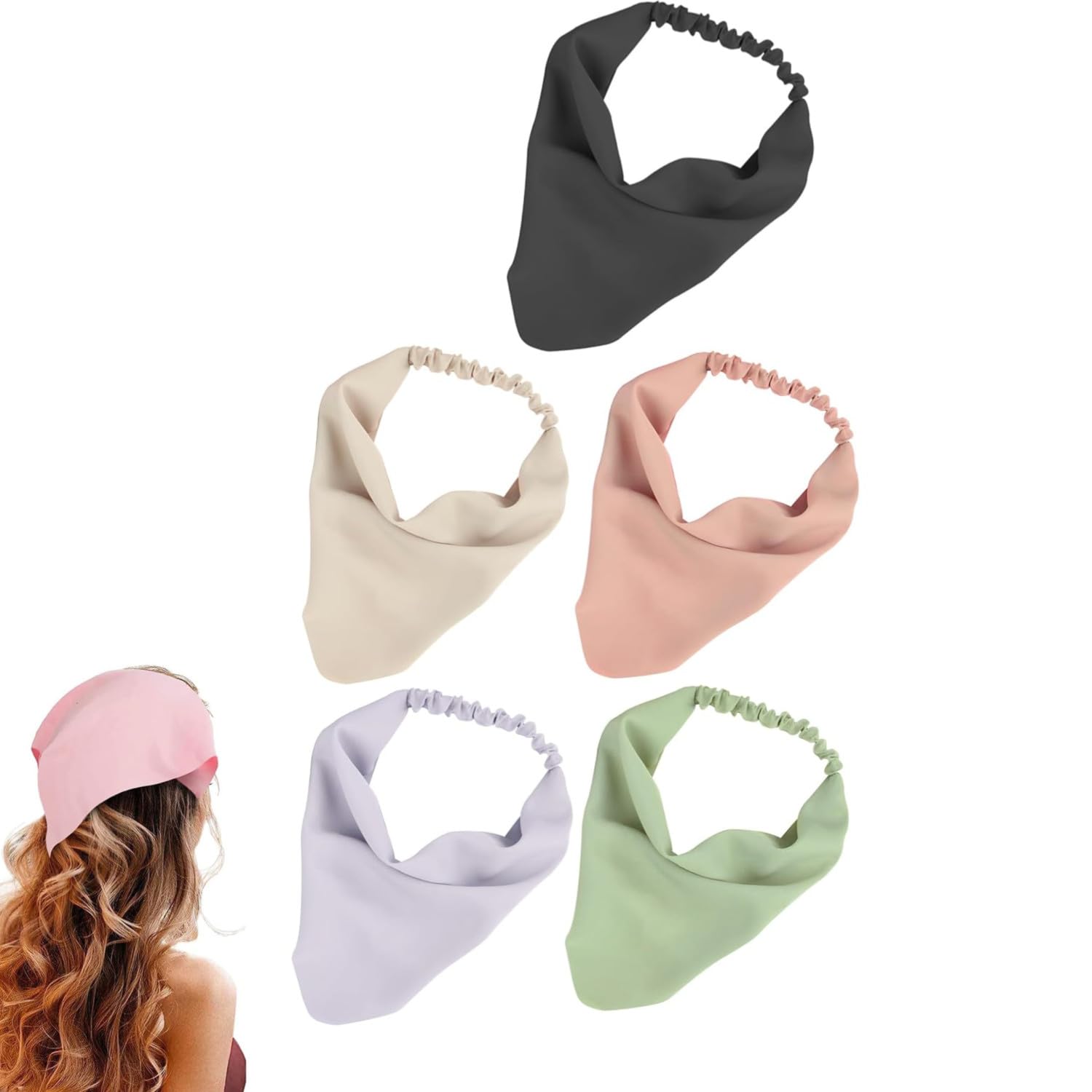 JJiaoLinin Head Scarf, 5 PCS Boho Triangle Headbands Pure Color Chiffon Head Kerchief Hair Bandanas Wide Turban Hair Scarfs Elastic Hair Band, for Women and Girls