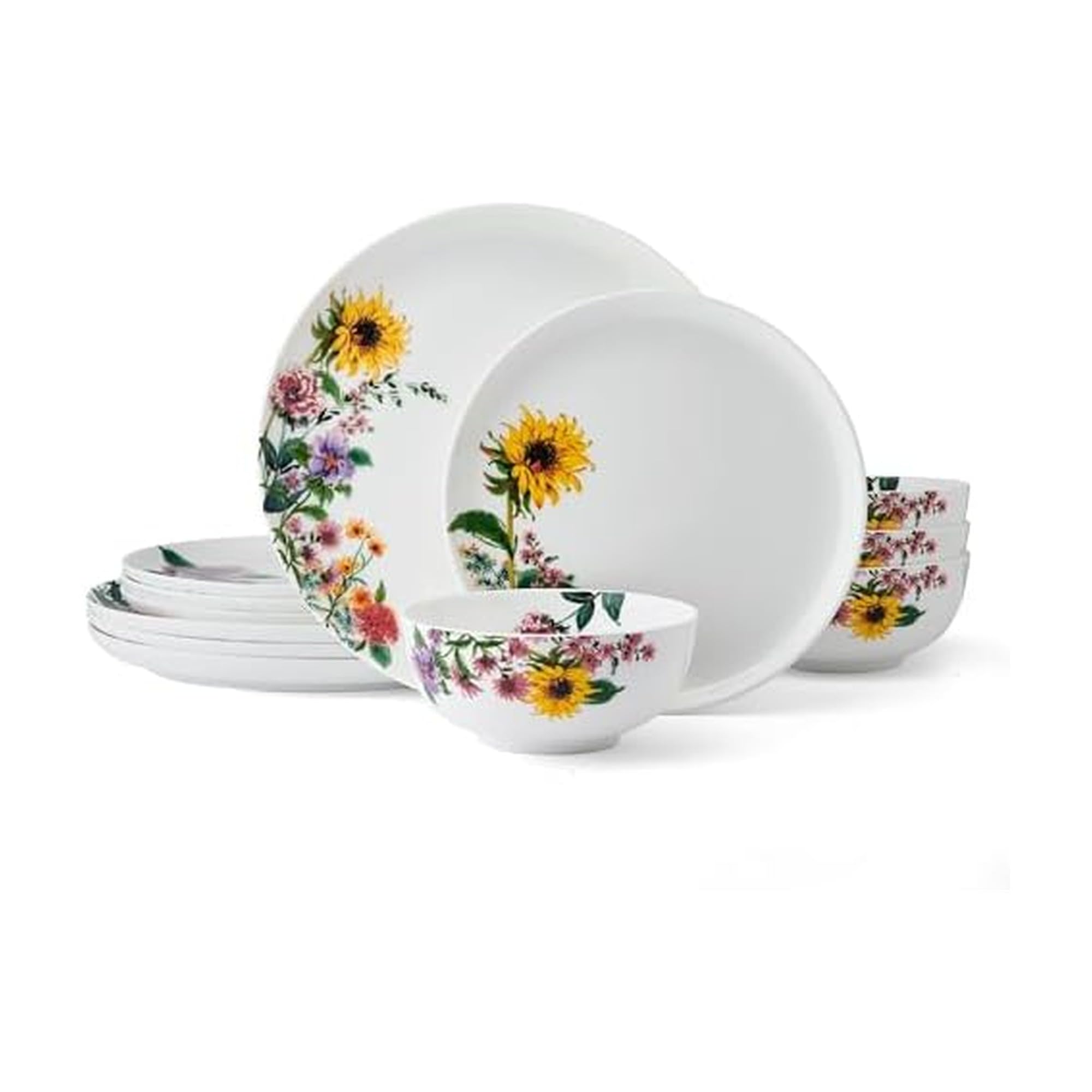 Mikasa Garden of Petals Bone China Lightweight Chip Resistant 12 Piece Dinnerware Set, Service for 4