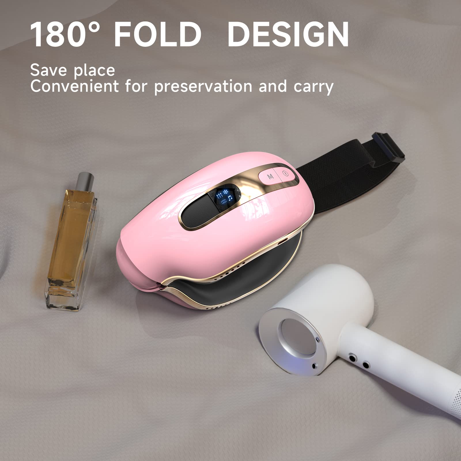 Fmlave Eye Massager with Heat and Cooling for Migraines, Dry Eyes, Dark Circles, Rechargeable Heated Eye Mask Massager Improve Sleeping - Gifts for Women and Men (Pink)