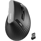 Uineer Ergonomic Vertical Mouse, 2.4G Wireless Mouse, Rechargeable, 4-DPI | Right-handed vertical design with 2.4G USB-A connection, rechargeable battery and visible battery level.