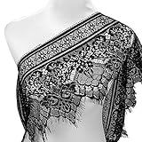 Smiry Black Eyelash Embroidered Lace Ribbon Floral Trim Clothing Accessories Crafts Sewing Flower Lace Fabric Applique for Bridal Dress, 3 Yards