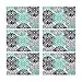 InterestPrint Antique Dahlia Pinnata Flower Teal Grey Black Fabric Placemats Set of 6 Heat-resistant Place Mats for Dining Table Stain Resistant Washable Table Mats, 12