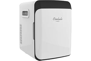 Cooluli 10L Mini Fridge for Bedroom - Car, Office Desk & College Dorm Room - 12V Portable Cooler & Warmer for Food, Drinks, Skincare, Beauty, Makeup & Cosmetics - AC/DC Small Refrigerator (White)