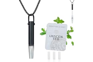 LAMKHOO Quit Smoking Necklace and Quit Vaping Tool - Breathing Necklace with Filter Cotton for Mindful Breathing Training, Stainless Steel Focus Aid Includes Replaceable Unscented Cotton Filters