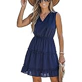 CUPSHE Womens Summer Dresses Tie Neck Sleeveless Tiered Ruffle A-Line Tunic Mini Dress