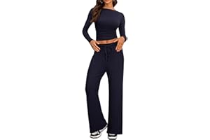 IEEILULU Cozy 2 Piece Lounge Sets for Women, Side Ruched Long Sleeve Top & Wide Leg Pants Casual Matching Tracksuit for Home & Travel