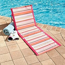 The Lakeside Collection Striped Beach Lounger Chair - Padded Folding Mat - Pink/Orange 61zOh3mxNSL