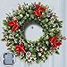 ANOTHERME Pre-lit 24 Inch Christmas Wreath 50 Clear LED Lights, with Timer, Pine Cones, Red Berries, Red Bows, Door Wreath with Snow Flocked