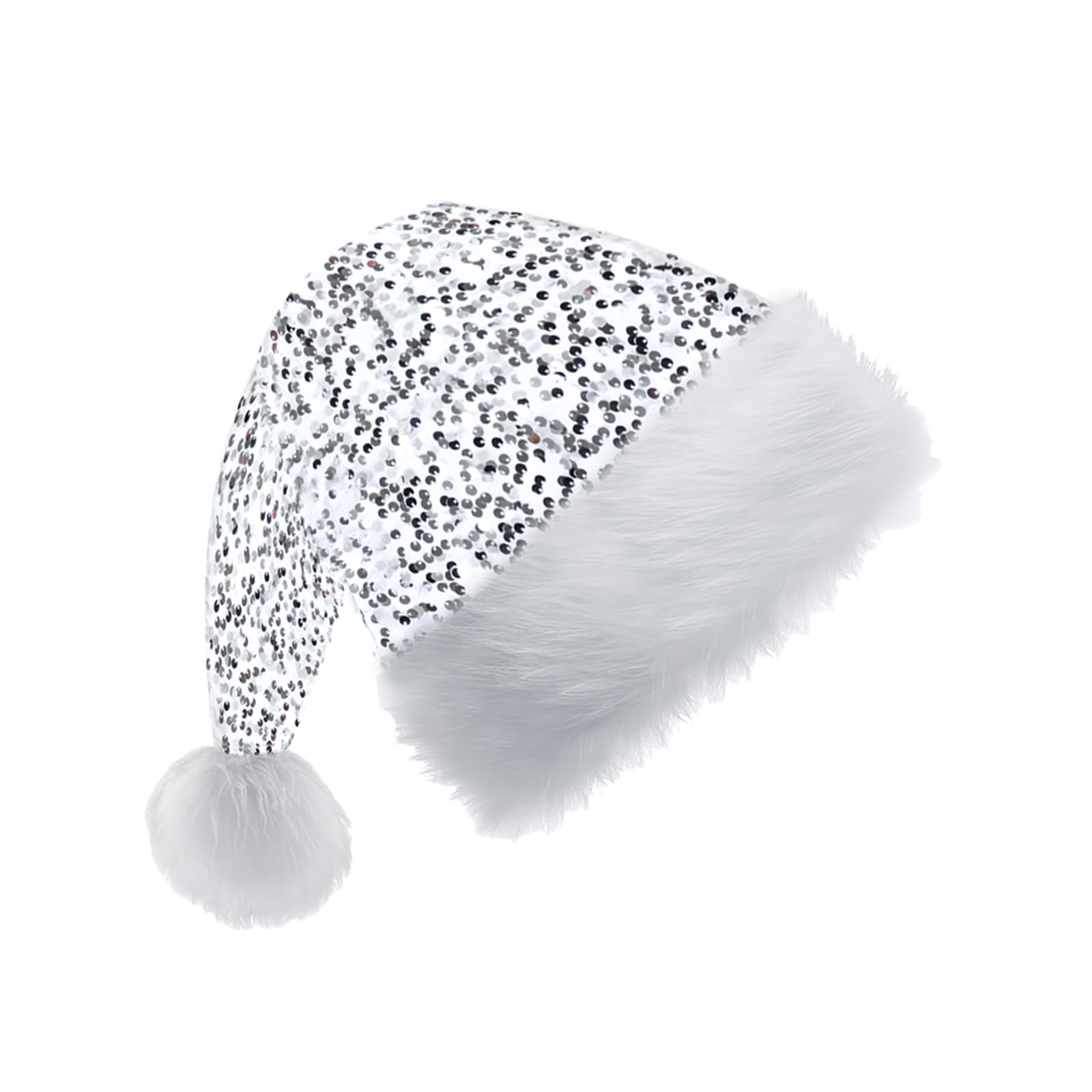 Silvery Santa Hat Sparkly Christmas Hats for Adults,Kids,Father Christmas Hat Santa Costume,Sequin Xmas Hat Plush Luxury Santa Claus Hat,Christmas Party Hat Cap for Men Women Xmas Holiday New Year — image 1