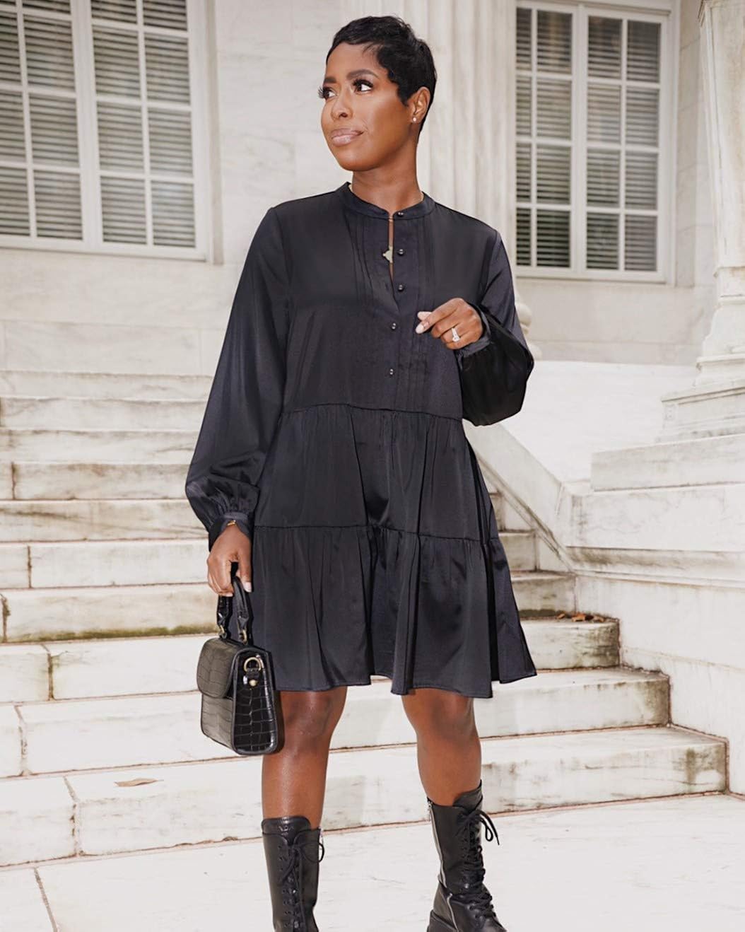 Amazon.com: The Drop Women's Black Button-Front Tiered Mini Dress by @highlowluxxe: Clothing