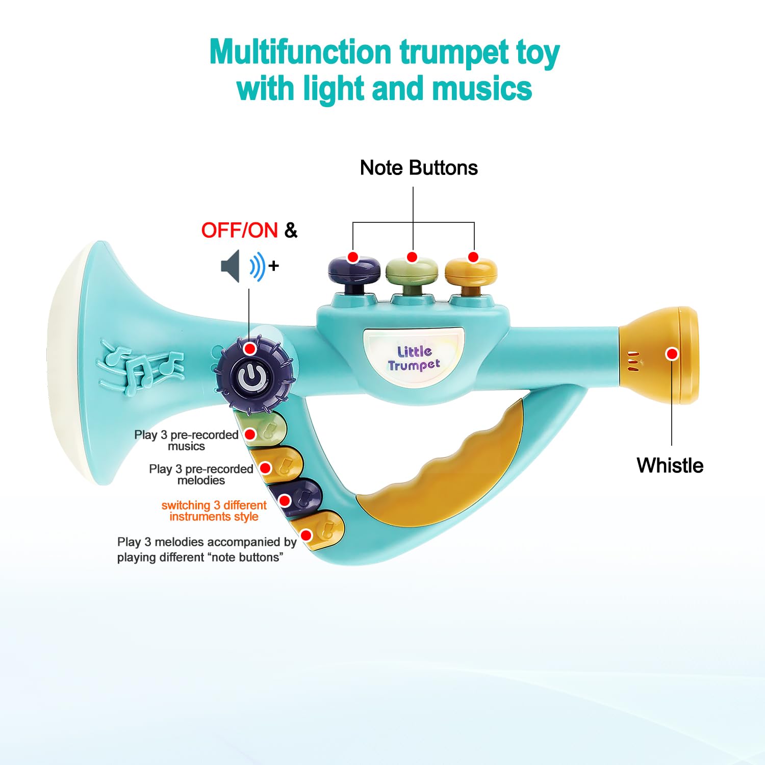 Generic Toddler Musical Instruments Toy, Trumpet, Harmonica, Recorder Flute for Kids Baby, Musical Toys Set for Children, Gifts for Boys Girls Ages 2 3 4 5, Blue