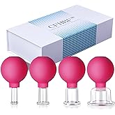 CFHBF 4 Size Facial Cupping Therapy Set Glass, Eye Face Vacuum Massage Anti Cellulite Cup - Silicone, for Beauty Body Cup Lymphatic Fascia Massager (Gift Box Packaging-red)