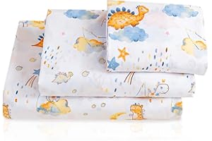 LONAVA Full Sheet Set Kids - Dino Adventure 4 Pieces Soft Cute Microfiber Bed Sheet for Boy Girls Teens, Oeko Texted Breathable Cooling Fabric & Deep Pocket Full Elastic Sheets