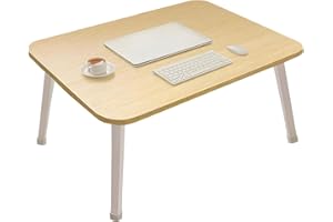 LKBBC Folding Lap Desk for Bed, 23.6 Inch Portable Laptop Stand for Couch, Bed & Floor | Bed Tray Table for Eating, Writing, Reading | Foldable Sturdy Laptop Desk for Adults, Oak