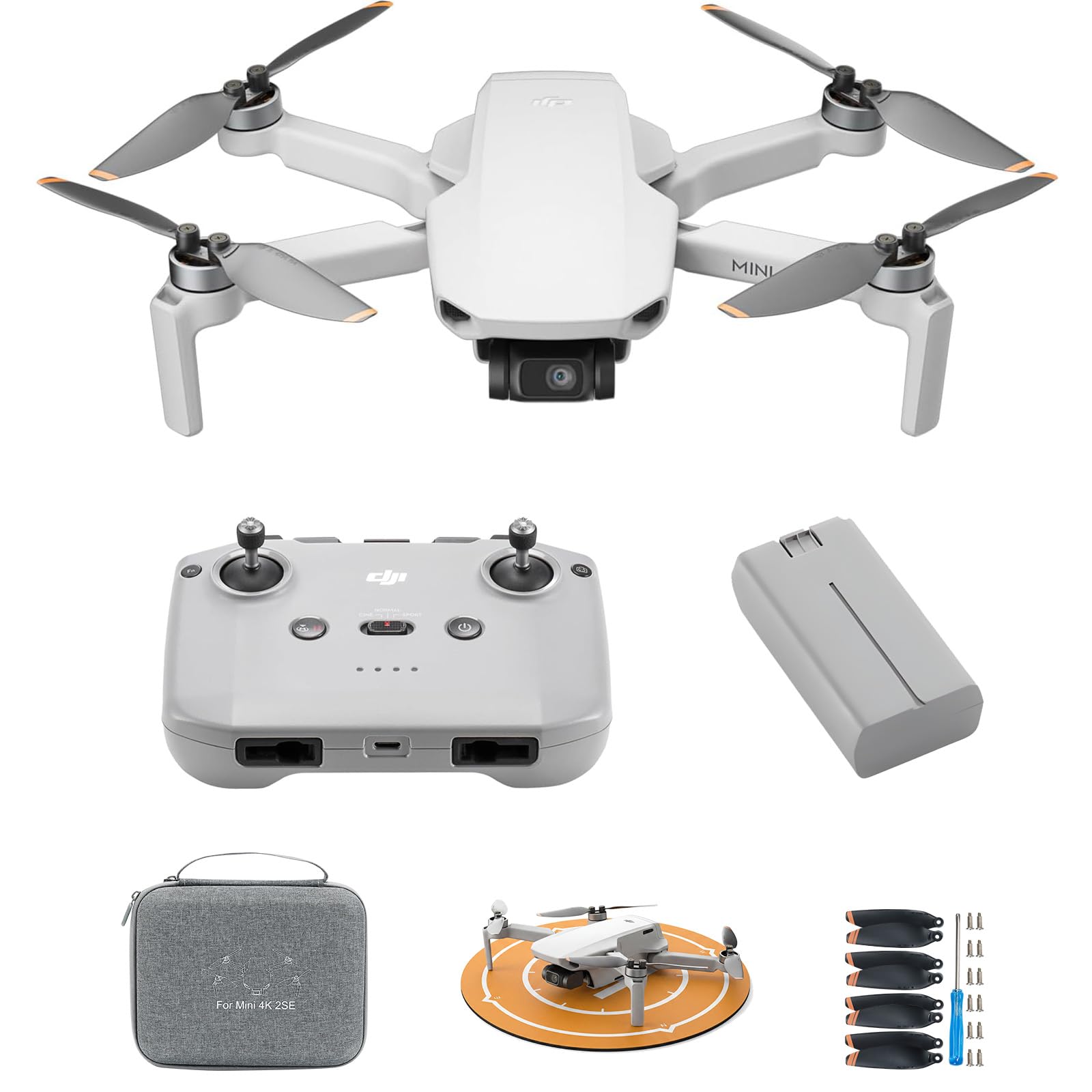 DJI Mini 4K Storage Bundle, Drone with 4K UHD Camera for Adults, Under 249 g, 3-Axis Gimbal Stabilization, Drone Case, Propellers Compatible, Propeller Guard, landing pad